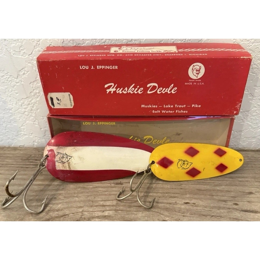 Lou J. Eppinger Huskie Devle & Huskie Junior Vintage Spoon Lures w/ Boxes